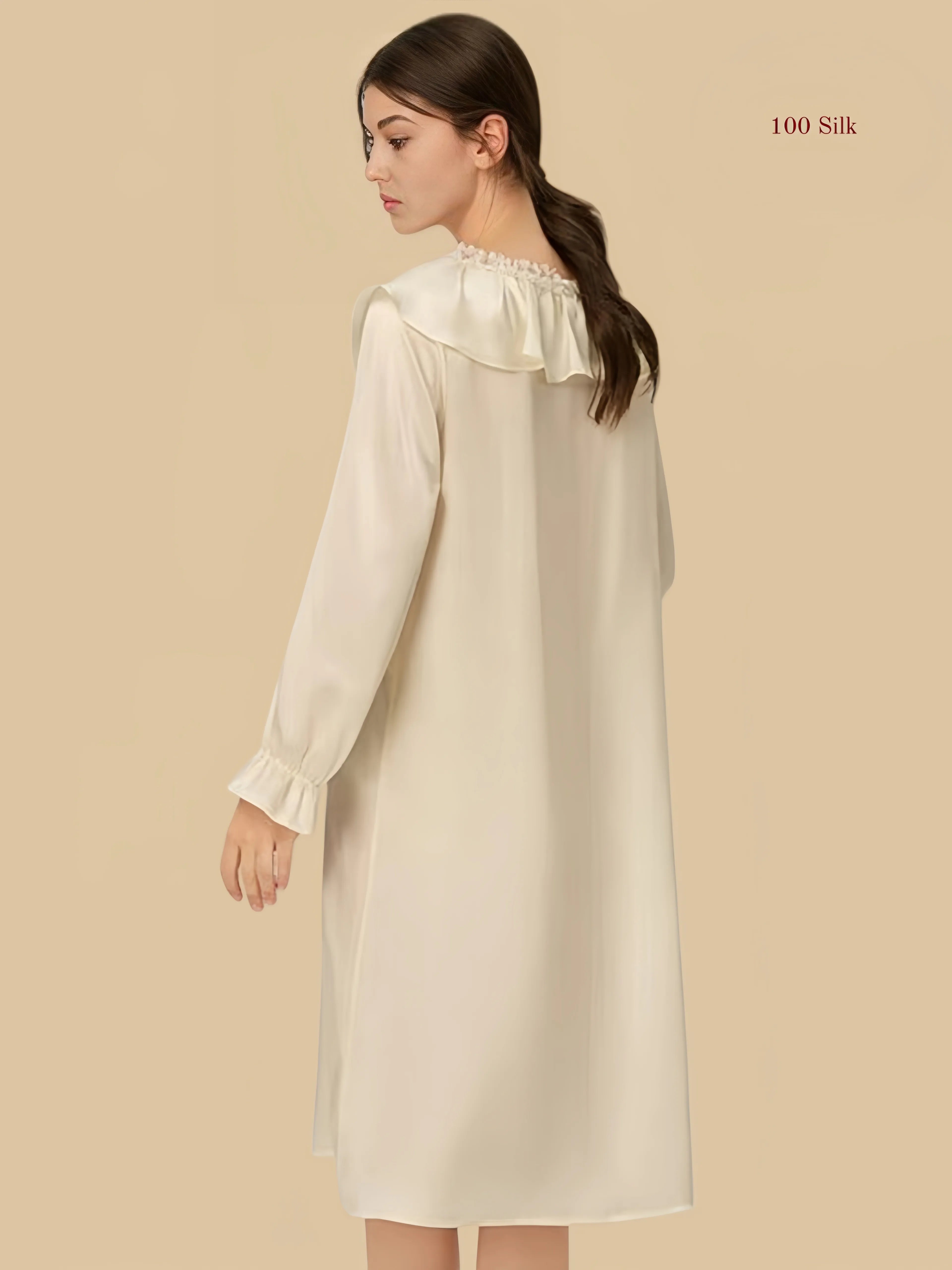 Palace Style Silk Long Sleeve Dress - 100% Mulberry Silk Silk Nightgown And Robe Set | Silkgala