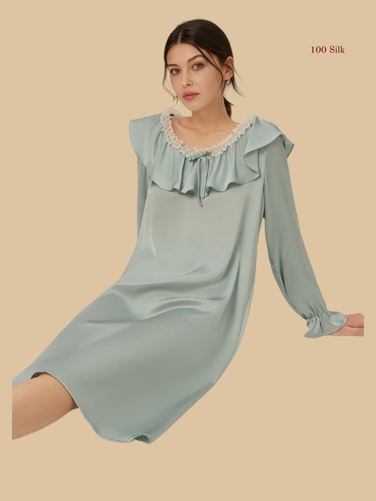 Palace Style Silk Long Sleeve Dress - 100% Mulberry Silk Silk Nightgown And Robe Set | Silkgala