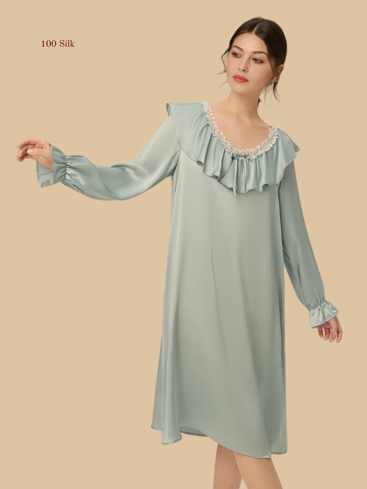 Palace Style Silk Long Sleeve Dress - 100% Mulberry Silk Silk Nightgown And Robe Set | Silkgala