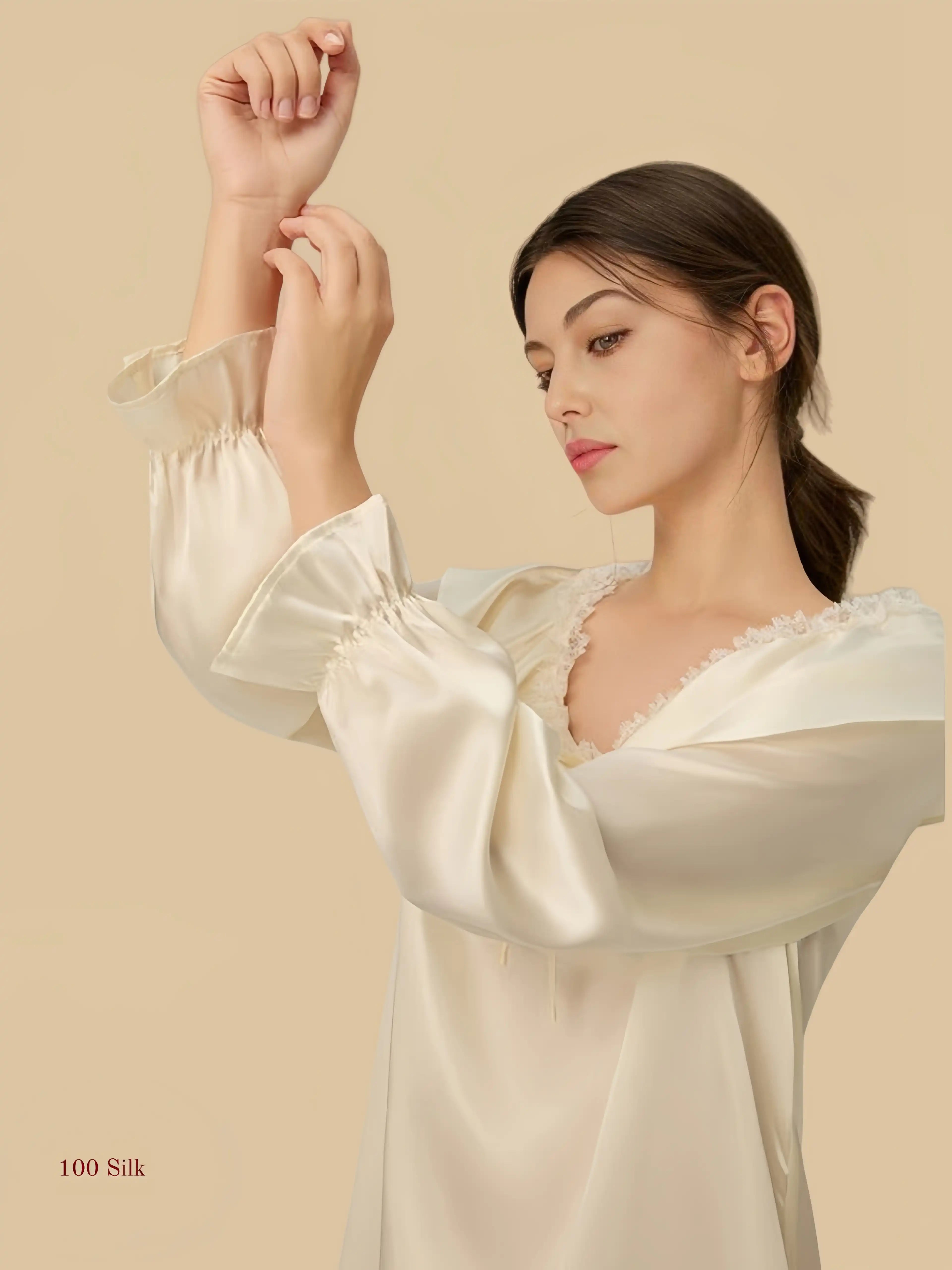 Palace Style Silk Long Sleeve Dress - 100% Mulberry Silk Silk Nightgown And Robe Set | Silkgala