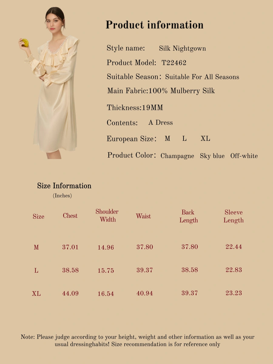 Palace Style Silk Long Sleeve Dress - 100% Mulberry Silk Silk Nightgown And Robe Set | Silkgala