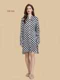 Black and white 19mm plaid sleepshirt front view with checkerboard print and button front
