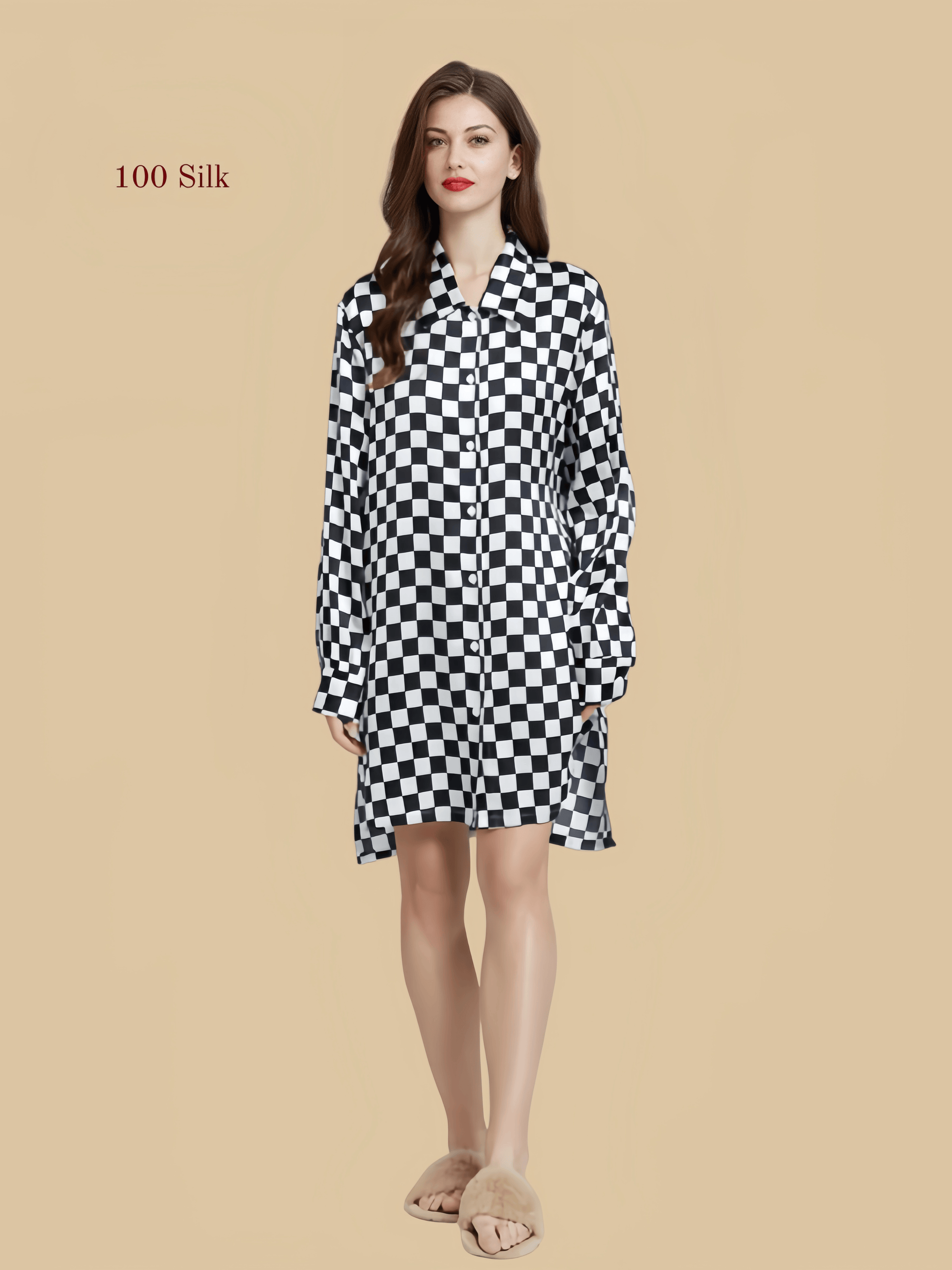 Plaid Silk Shirt Dress