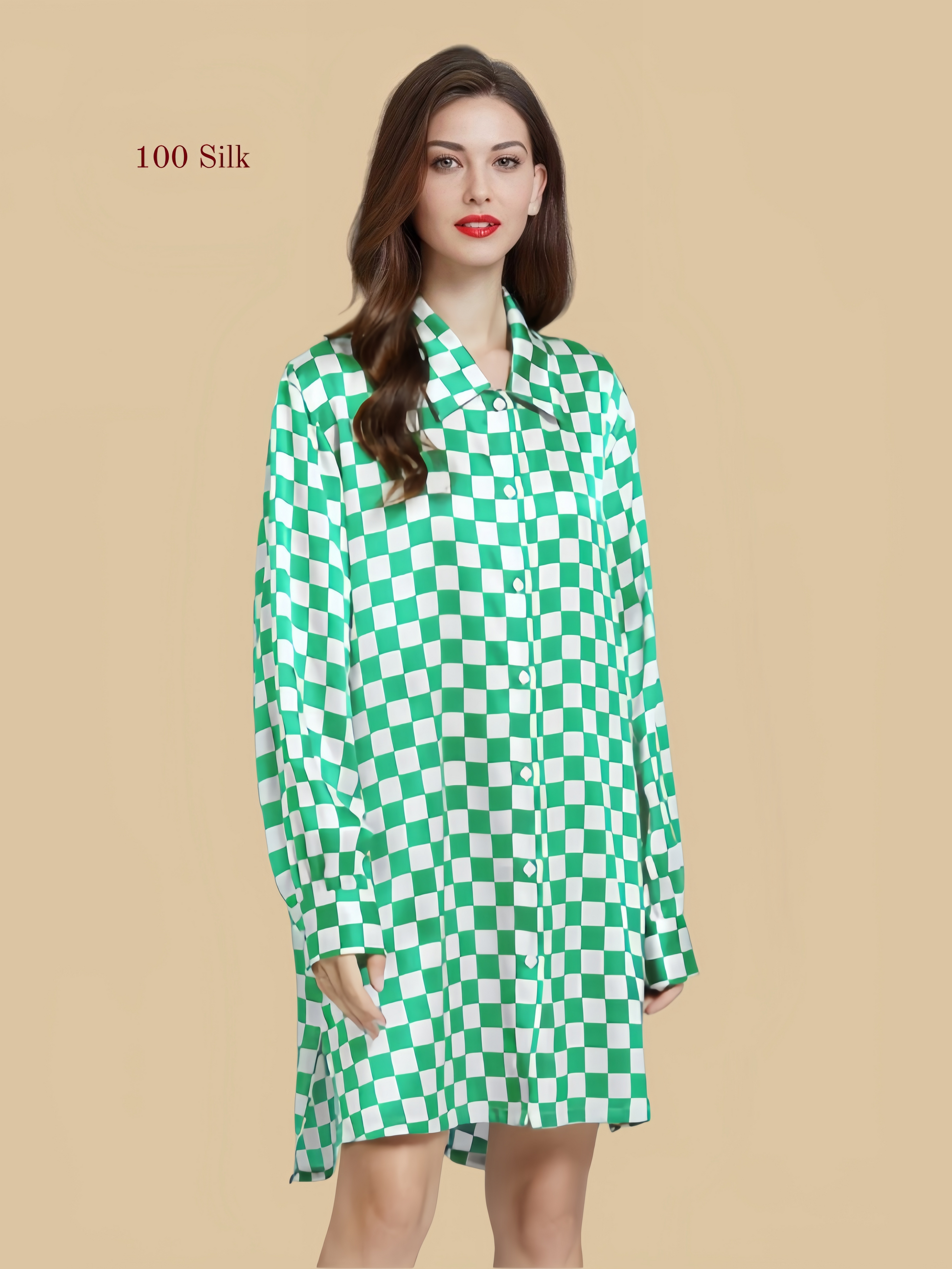 Plaid Silk Shirt Dress