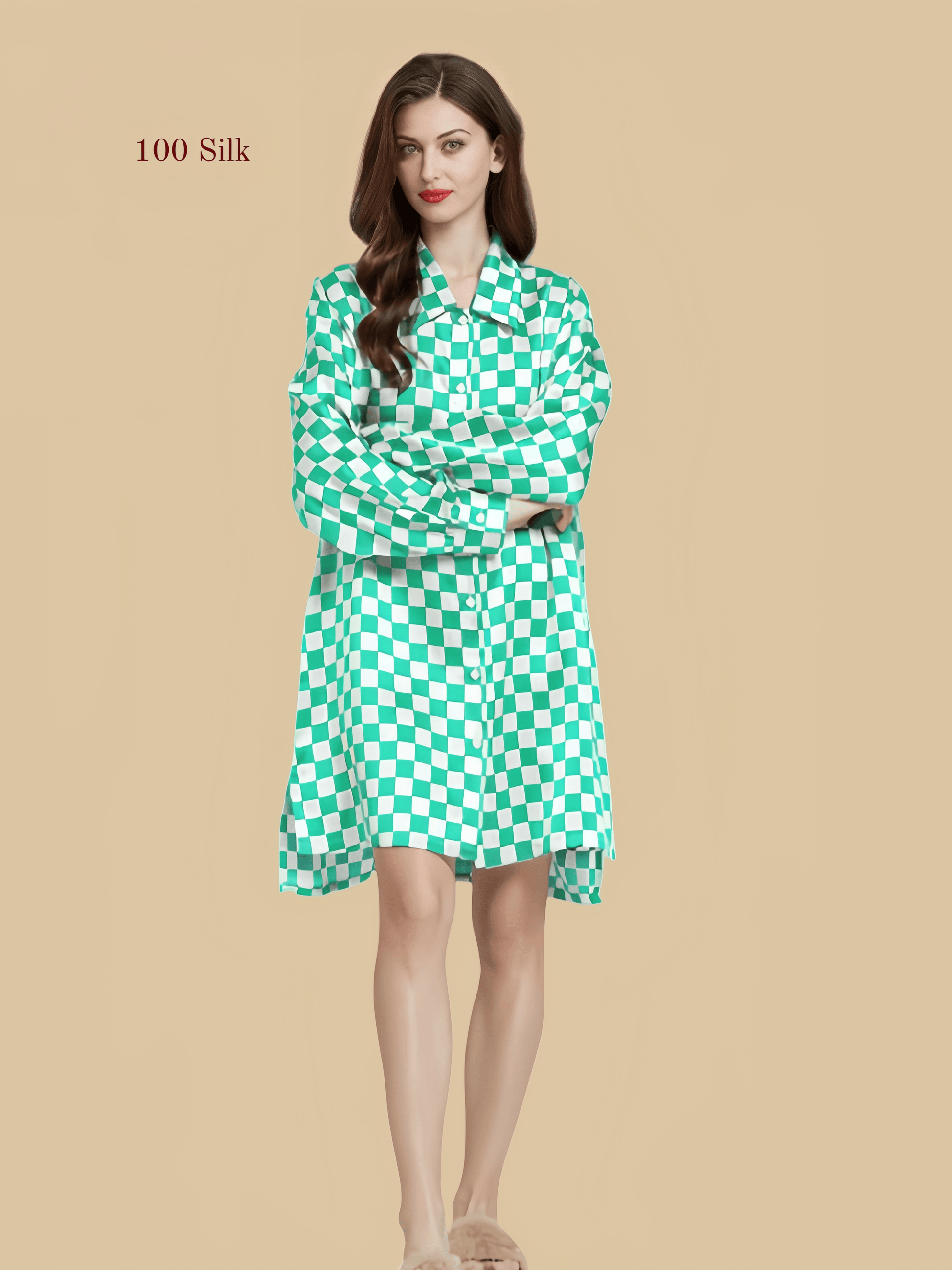 Plaid Silk Shirt Dress