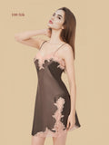 16mm lace-appliqué nightgown with blush lace neckline front view
