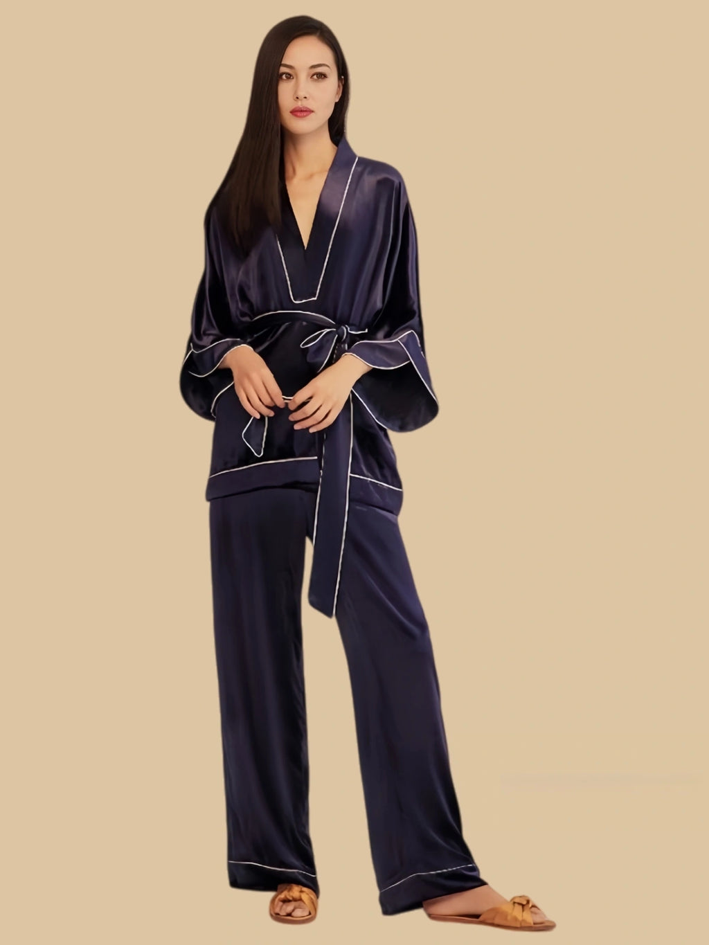 Premium Silk Velvet Two Piece Pants Set - 100% Mulberry Silk Silk Nightgown And Robe Set | Silkgala