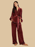 Premium Silk Velvet Two Piece Pants Set - 100% Mulberry Silk Silk Nightgown And Robe Set | Silkgala