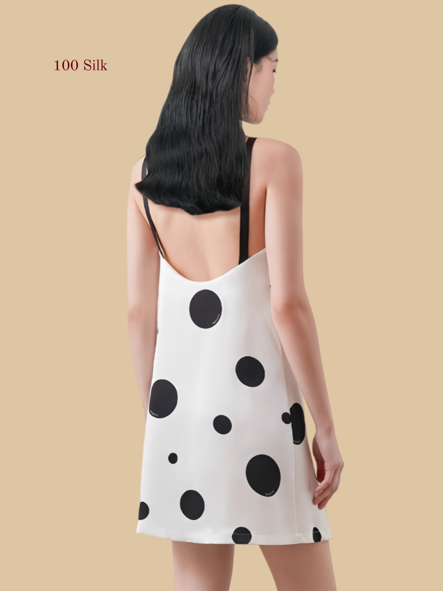 Women's Printed White Silk Slip Dress