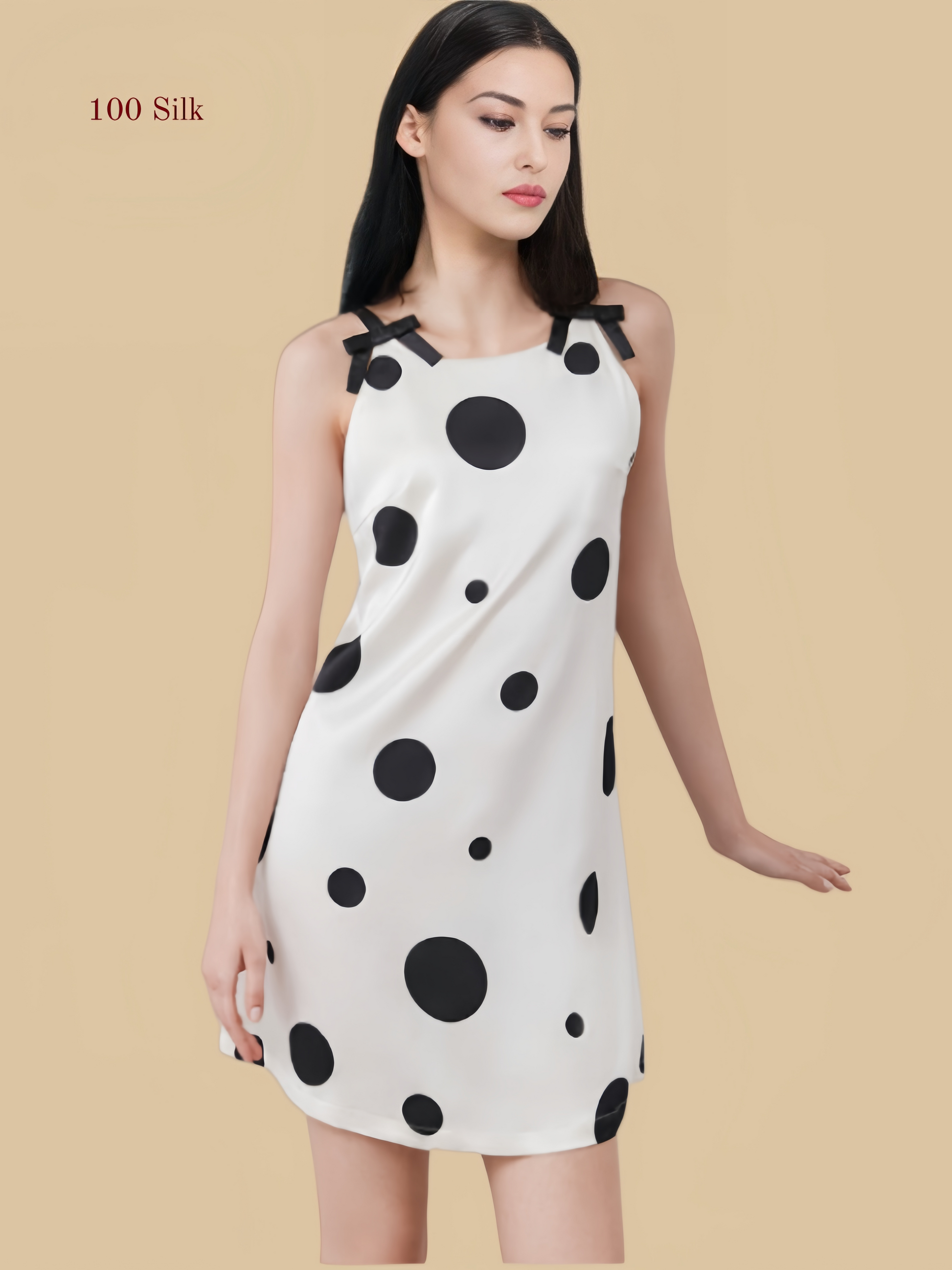 Women's Printed White Silk Slip Dress