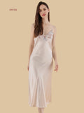 silk maxi dress with floral embroidered neckline front view