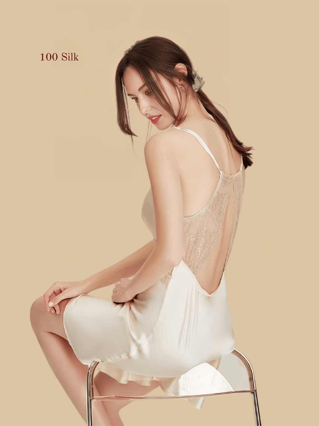 Pure Silk Backless V-Neck Slip Dress