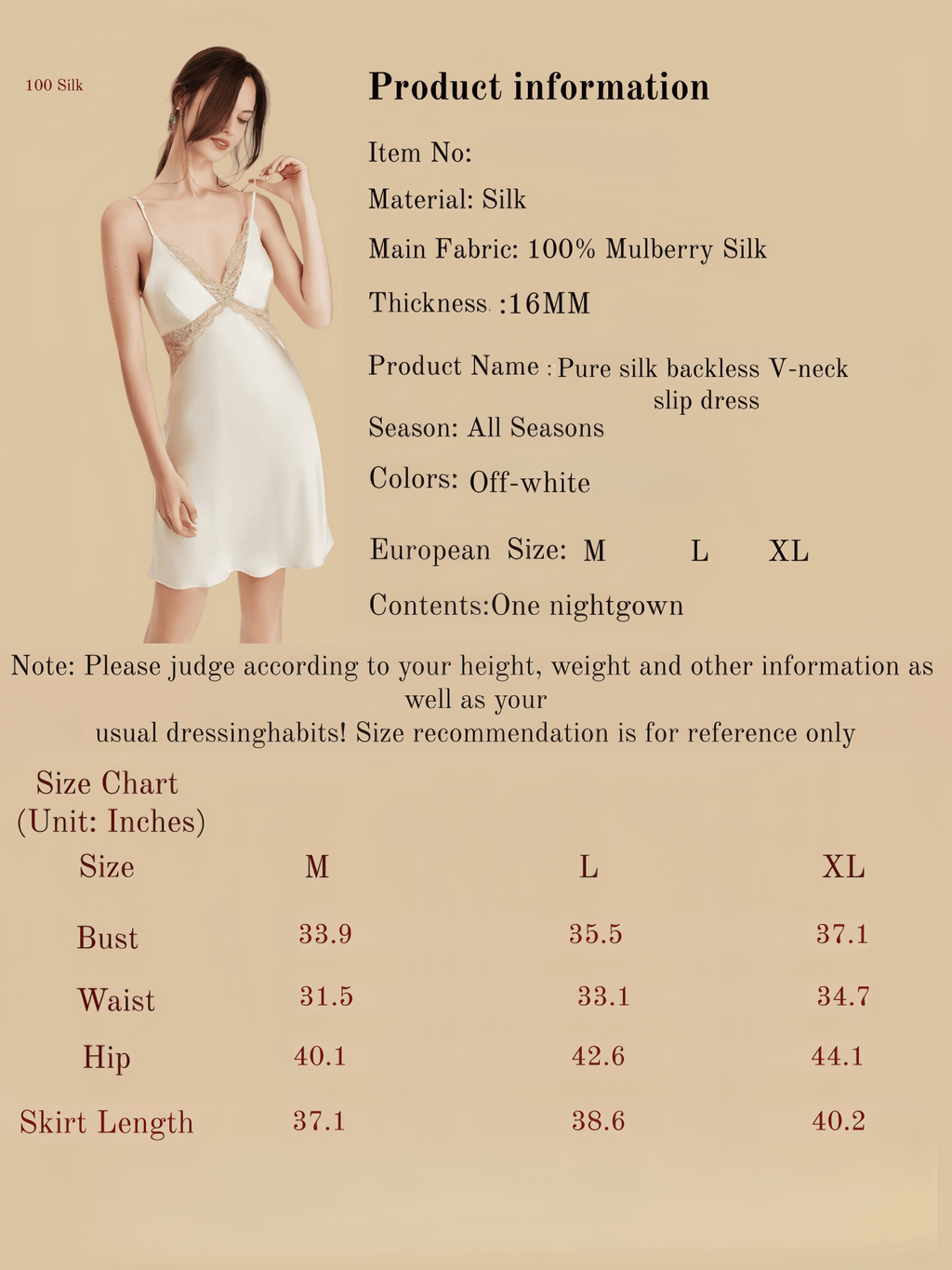 Pure Silk Backless V-Neck Slip Dress