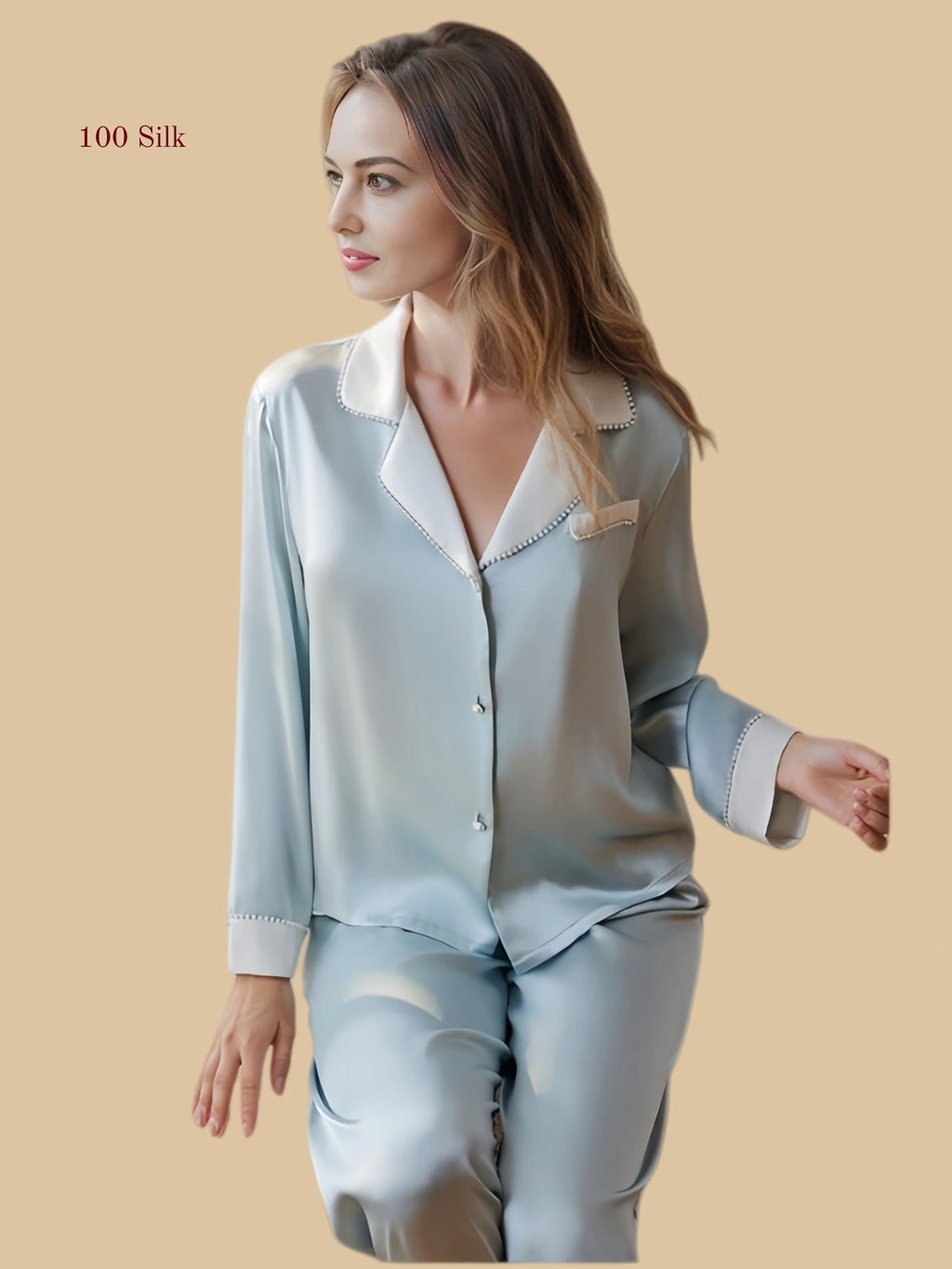 Pure Silk Button Up Pajama Sets For Women