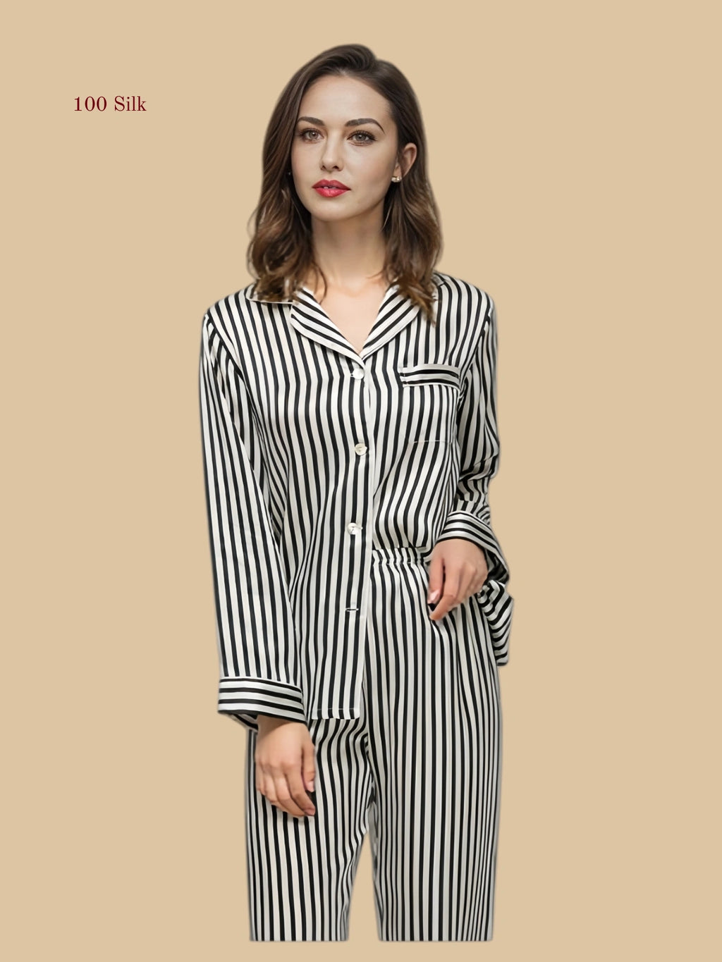 Silk Women's Striped Pajama Set