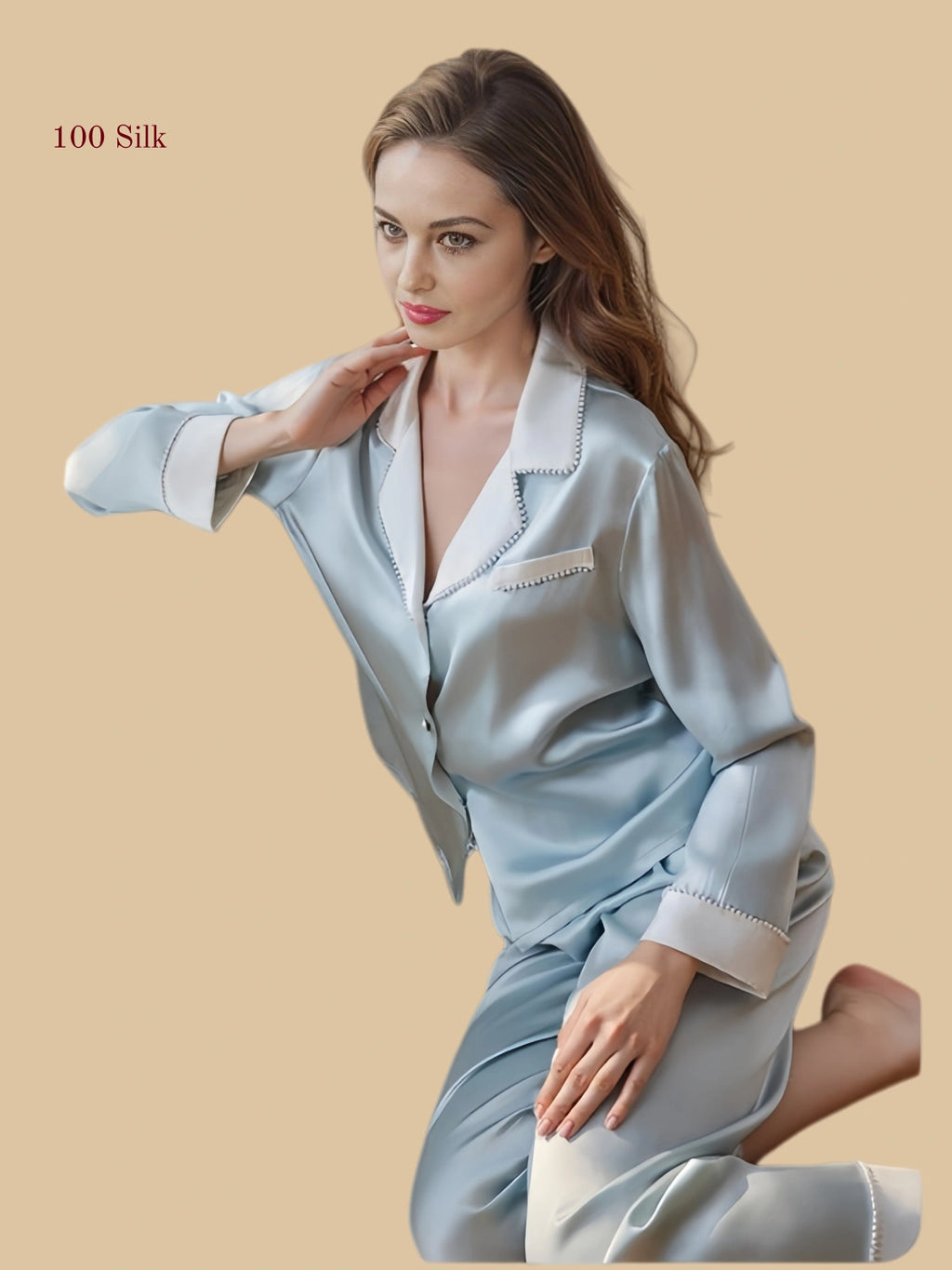 Pure Silk Button Up Pajama Sets For Women