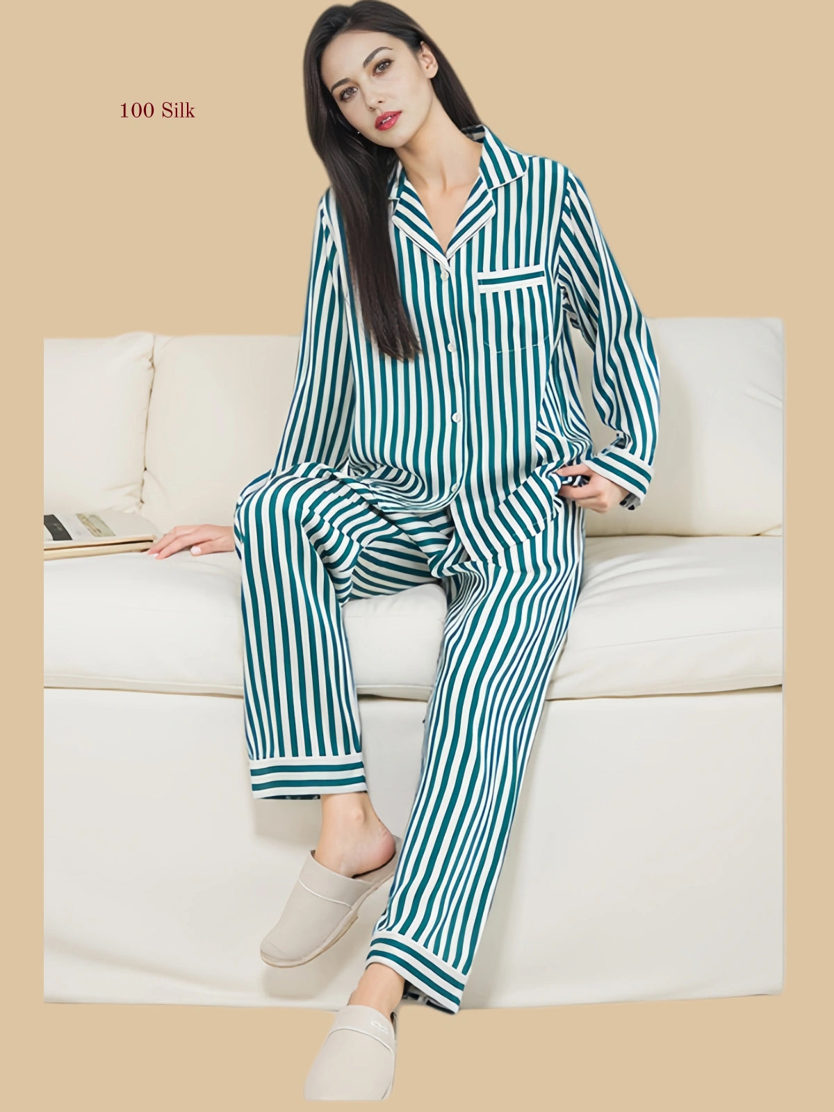 Silk Women's Striped Pajama Set