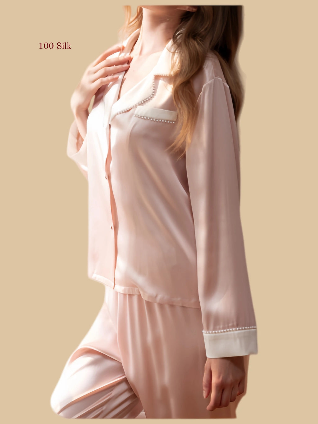 Pure Silk Button Up Pajama Sets For Women