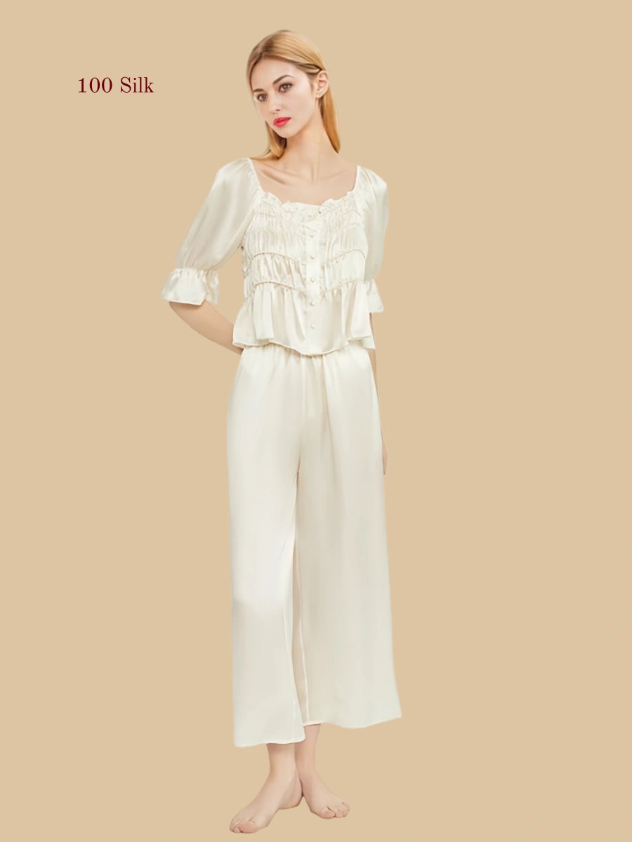 Pure Silk French style Short sleeved Pajama Set