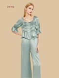 Blue 19mm peplum pajama set front view with half sleeves and wide-leg pants