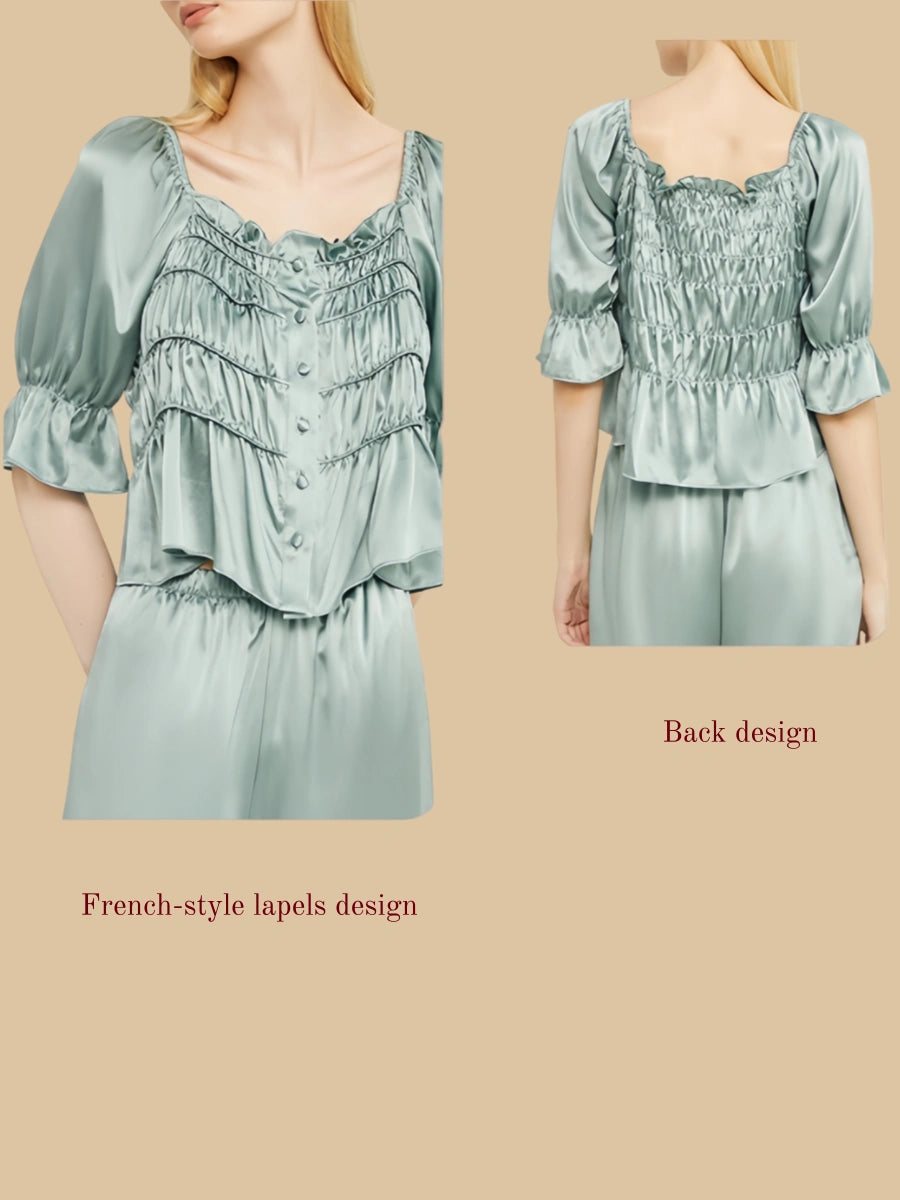 Pure Silk French style Short sleeved Pajama Set