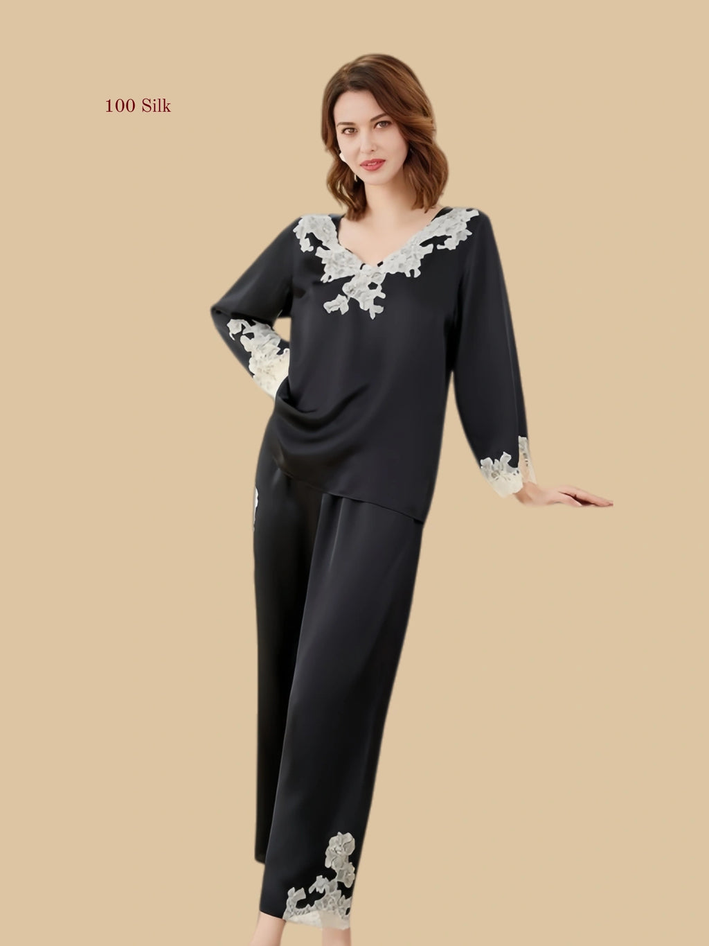 Pure Silk Long Sleeved Shorts Pajama Set