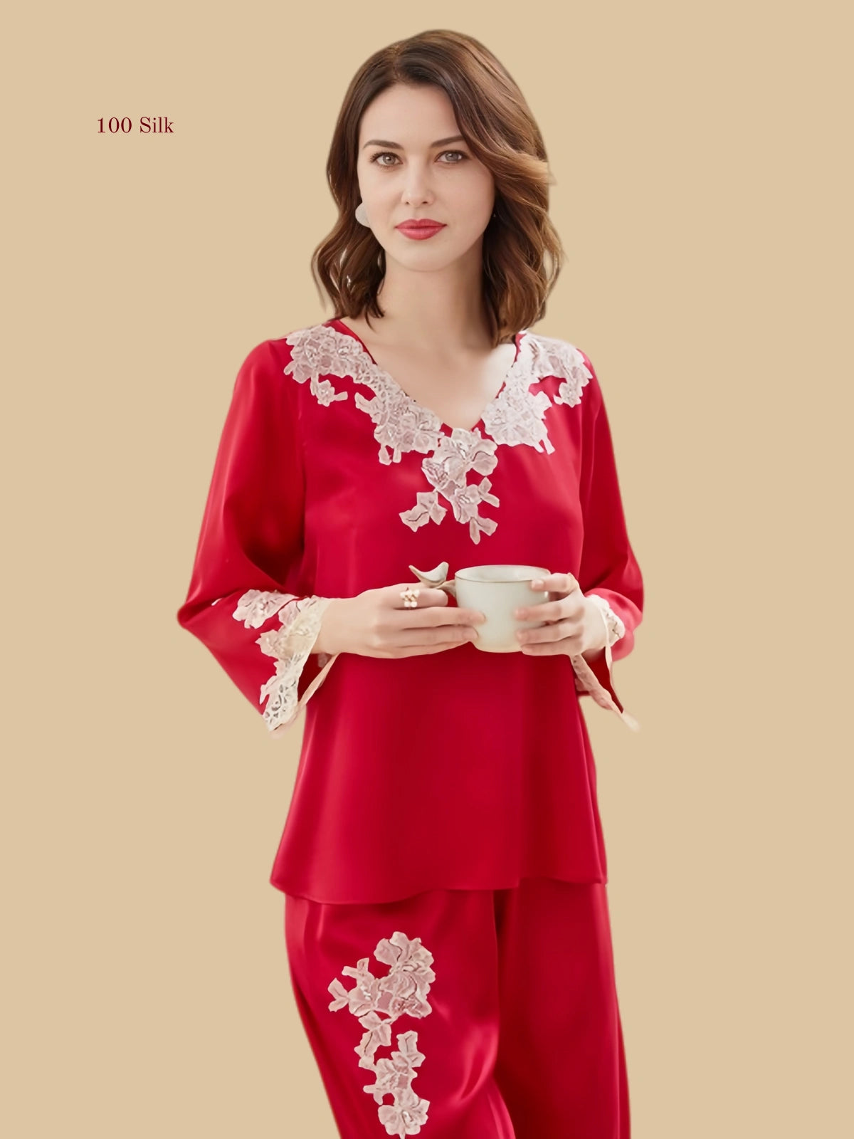 Pure Silk Long Sleeved Shorts Pajama Set