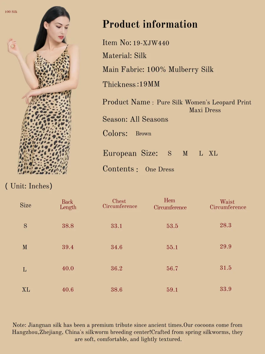 Pure Silk Women's Leopard Print Maxi Dress