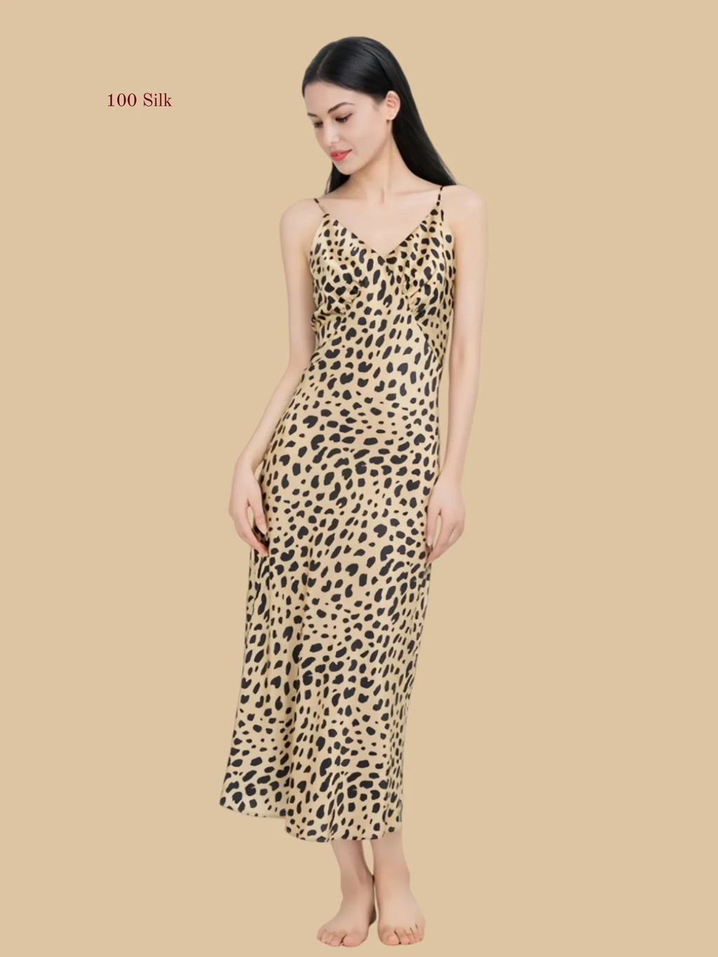 Pure Silk Women's Leopard Print Maxi Dress