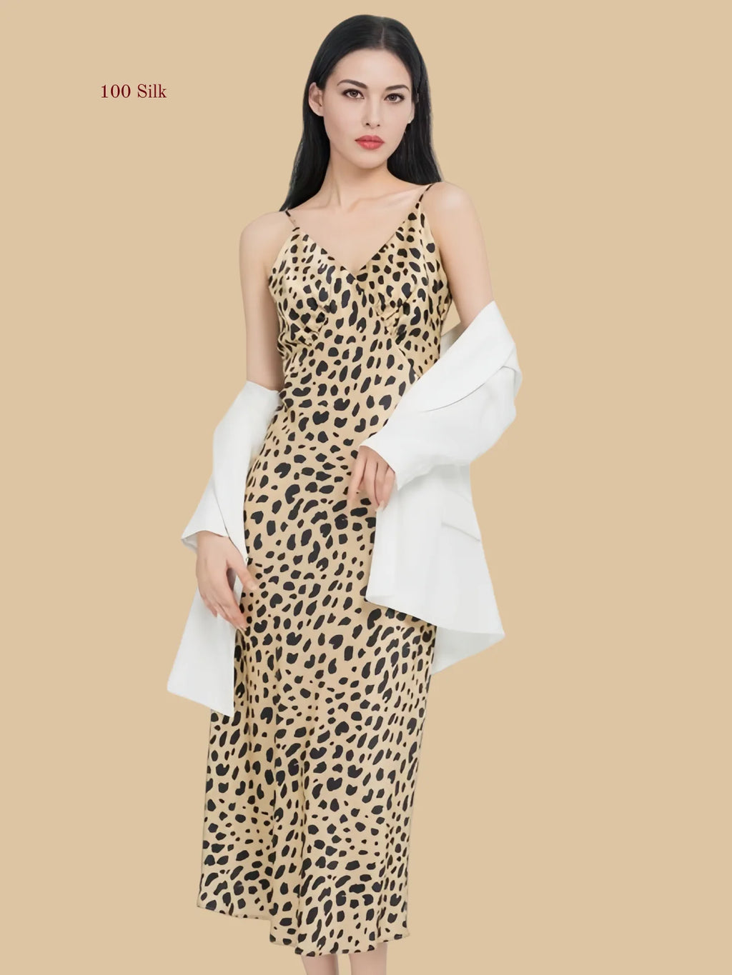 Pure Silk Women's Leopard Print Maxi Dress