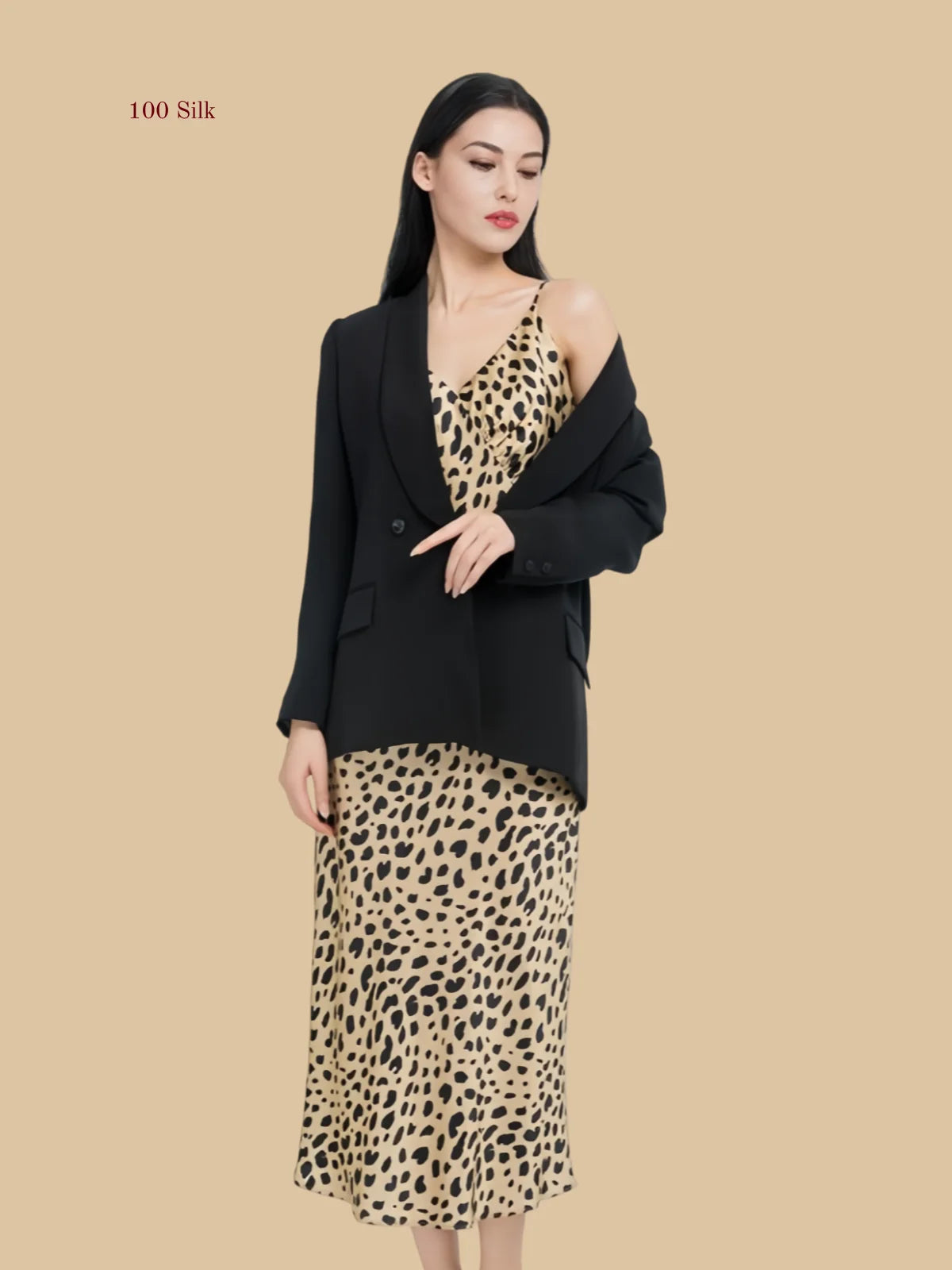 Pure Silk Women's Leopard Print Maxi Dress
