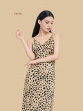 Leopard print 19mm silk maxi slip with ruched padded bust and wild elegance front
