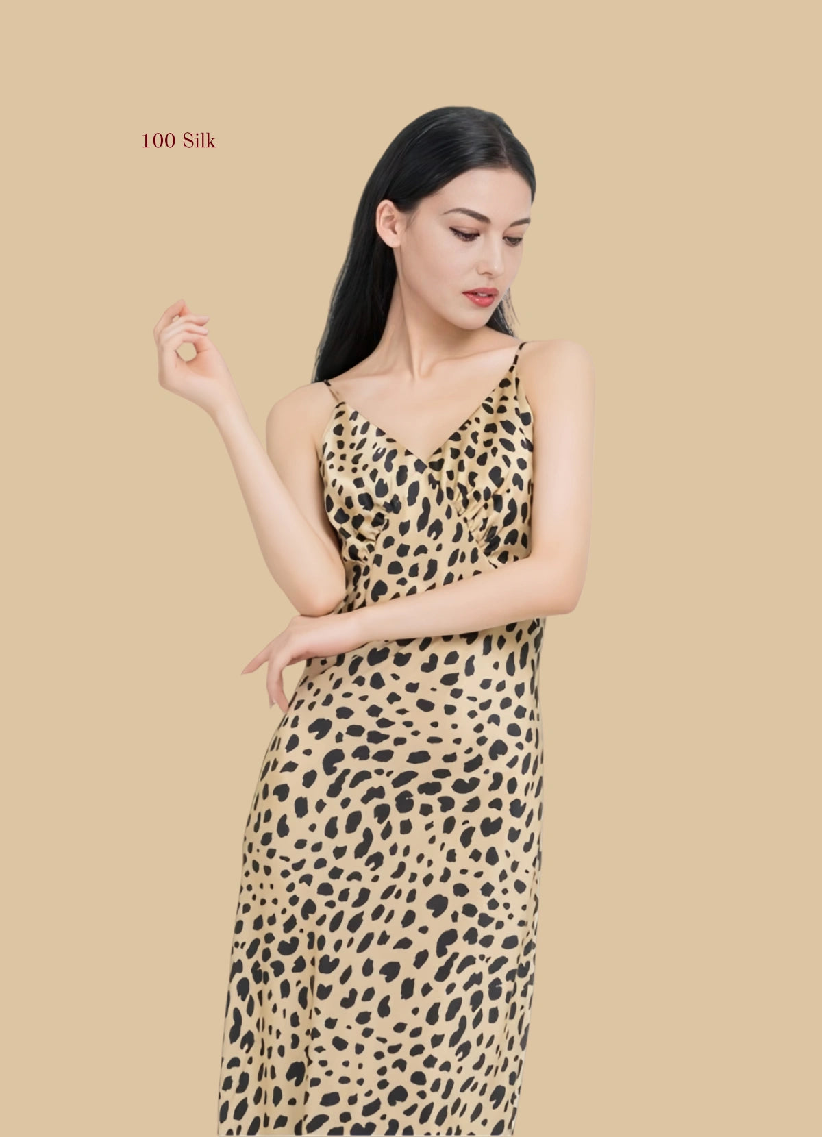 Pure Silk Women's Leopard Print Maxi Dress