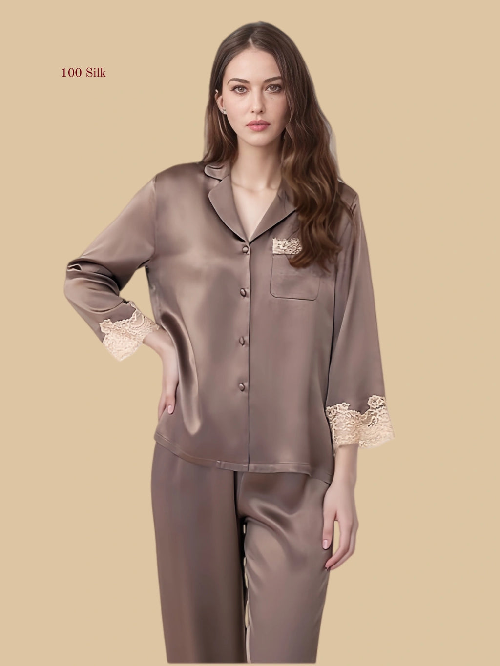 Pure Silk Women's Long Sleeved Button-Up Pajamas