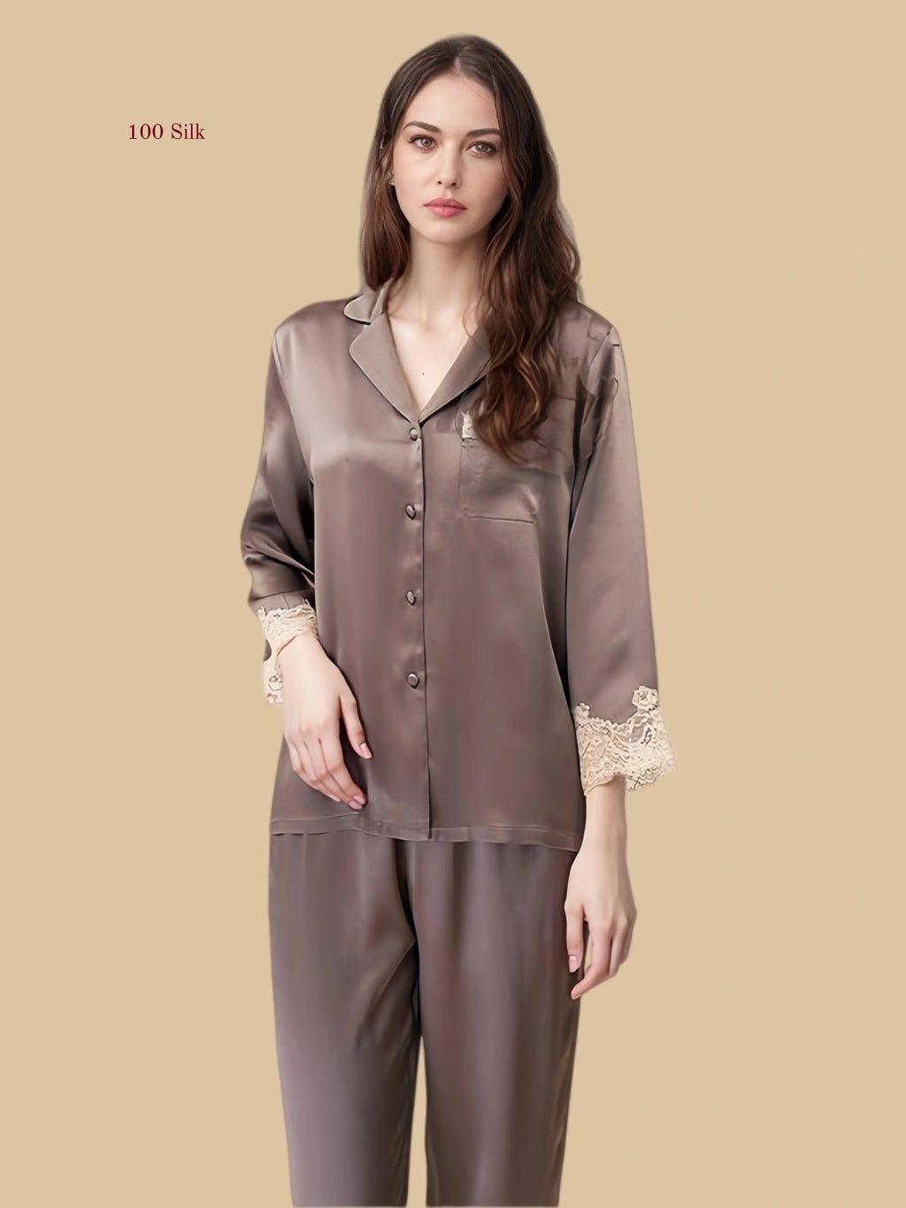 Pure Silk Women's Long Sleeved Button-Up Pajamas