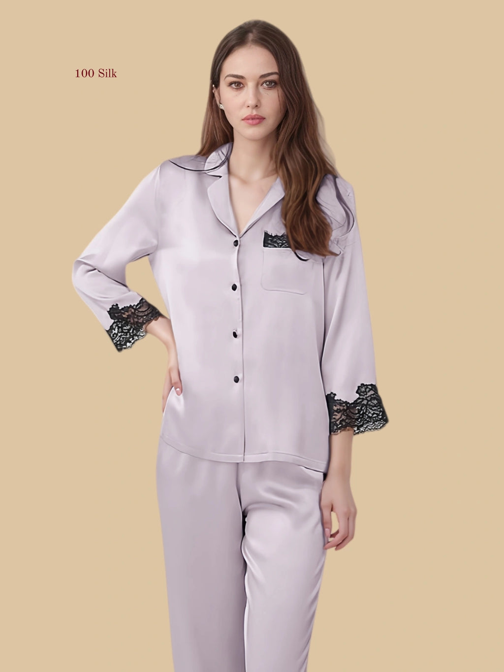 Pure Silk Women's Long Sleeved Button-Up Pajamas