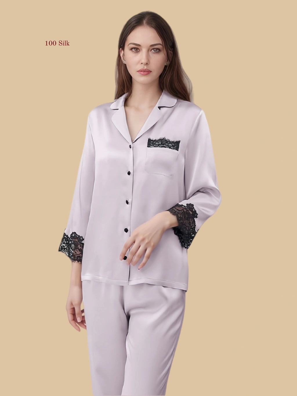 Pure Silk Women's Long Sleeved Button-Up Pajamas