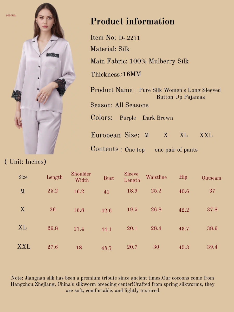 Pure Silk Women's Long Sleeved Button-Up Pajamas
