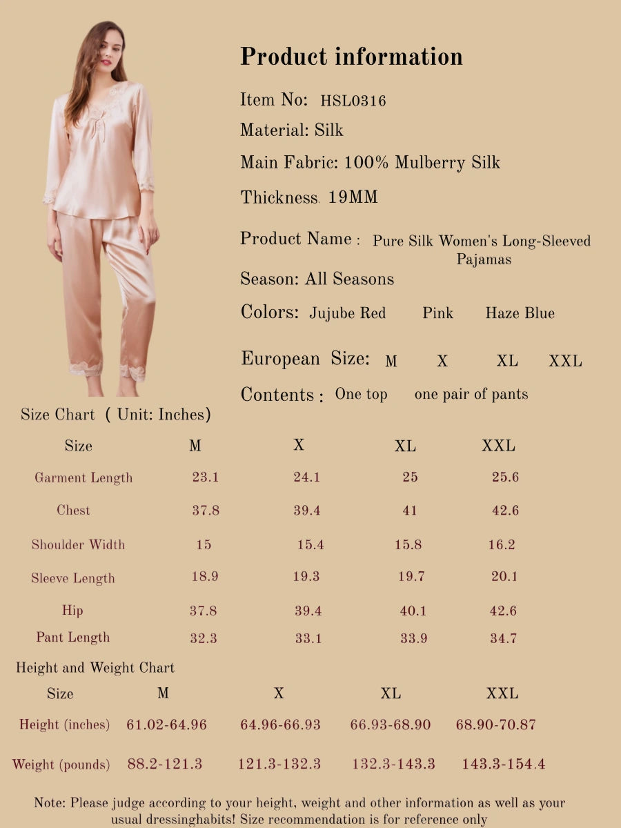 Pure Silk Women's Long Sleeved Pajamas