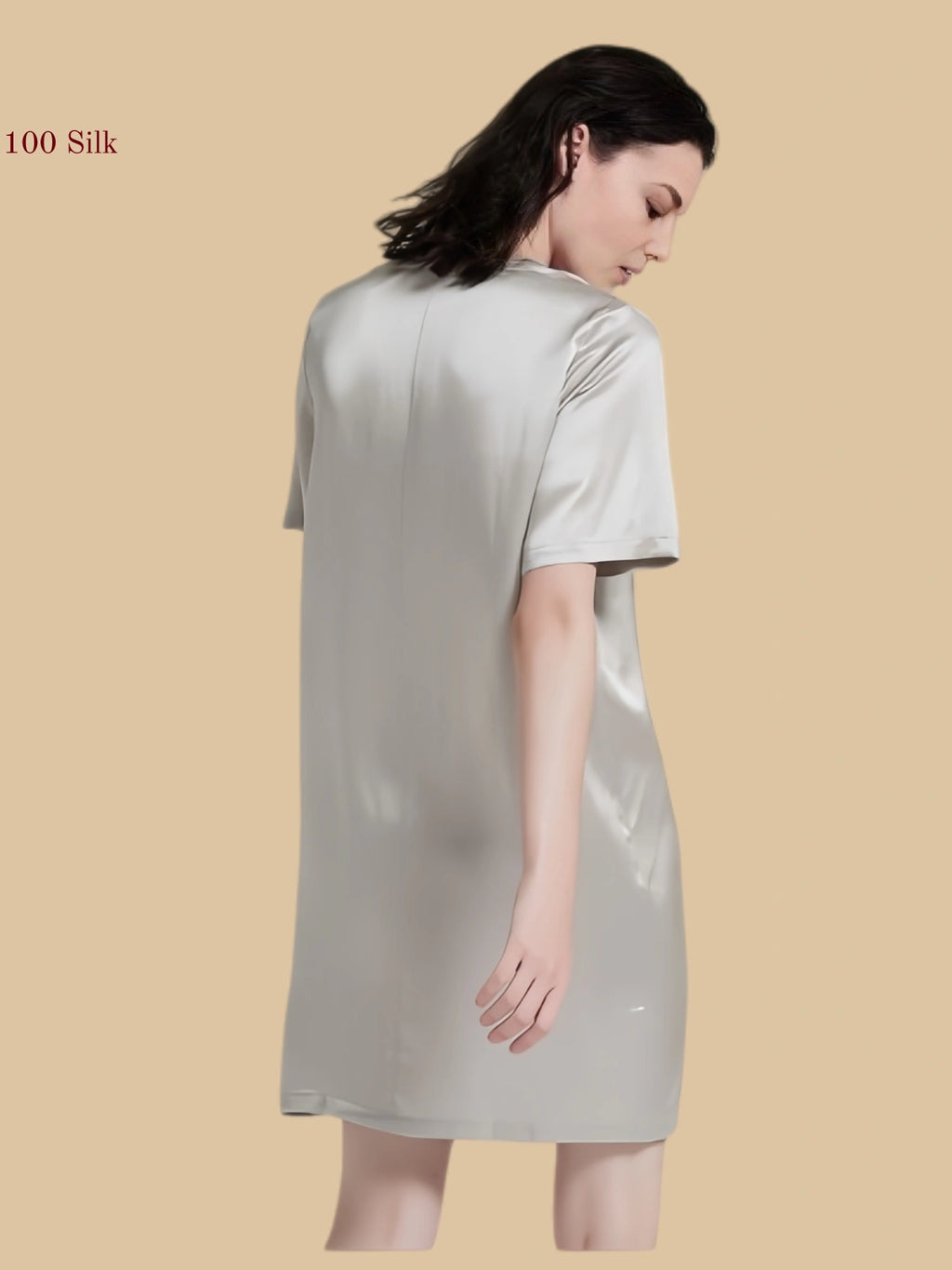 gray 19mm minimalist sleepshirt back view with clean long shirt hem