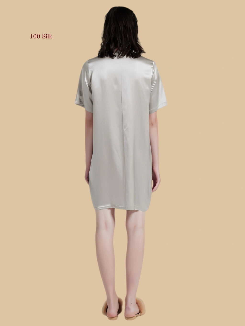 gray 19mm minimalist sleepshirt back view with clean long shirt hem