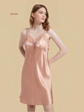 19mm pink silk lace-trim dress with center tie front view