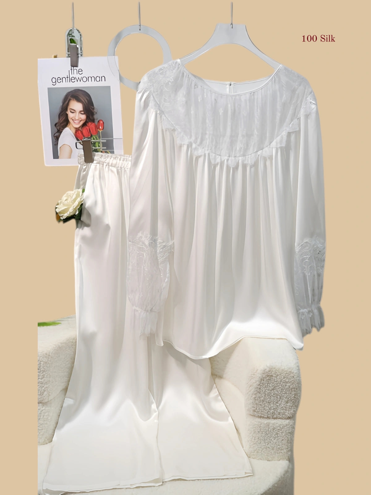 Pure silk women's capri pants set