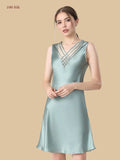 silk sleeveless nightgown with multi strap V neck front view