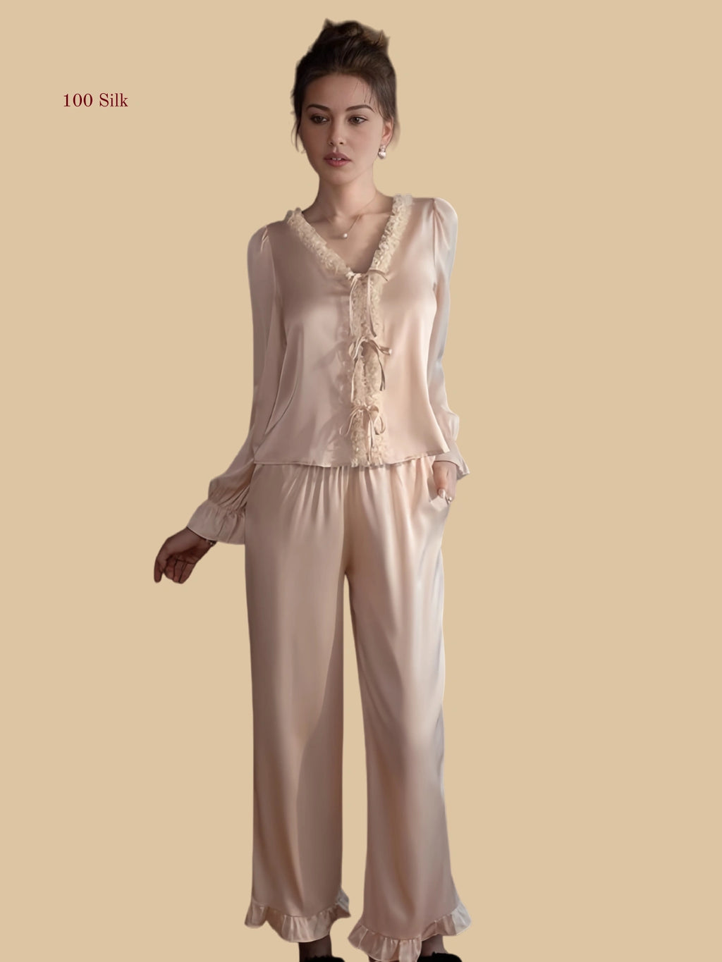 Refined Women's Silk Pajama Sets With Pants - 100% Mulberry Silk Silk Nightgown And Robe Set | Silkgala