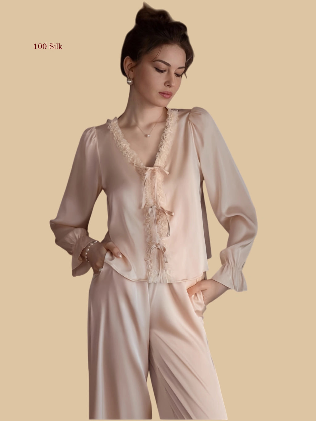 Refined Women's Silk Pajama Sets With Pants - 100% Mulberry Silk Silk Nightgown And Robe Set | Silkgala