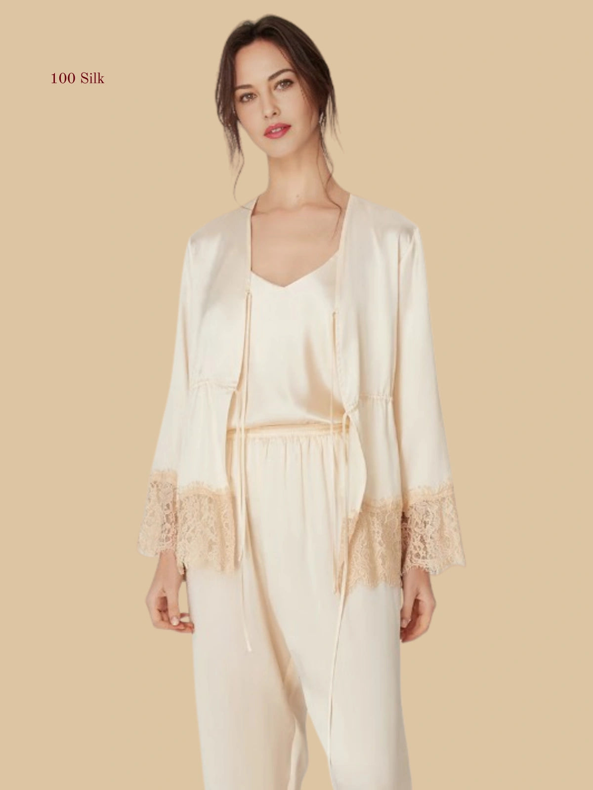 Romantic Silk Three Piece Pajama Sets - 100% Mulberry Silk Silk Nightgown And Robe Set | Silkgala