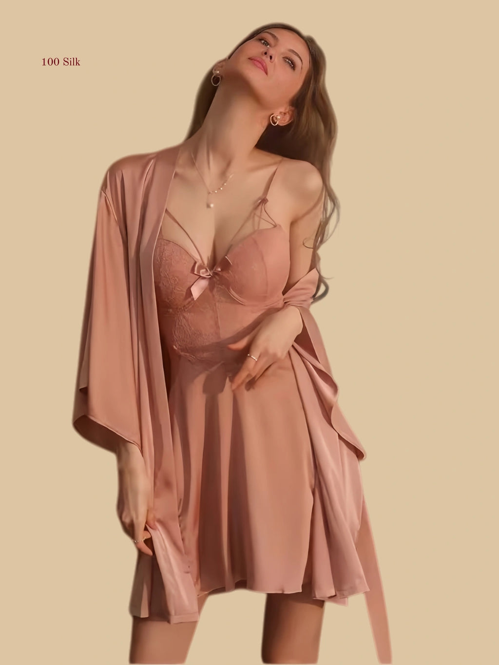 Seductive Silk Women's Two Piece Sets With Chest Pads - 100% Mulberry Silk Silk Nightgown And Robe Set | Silkgala