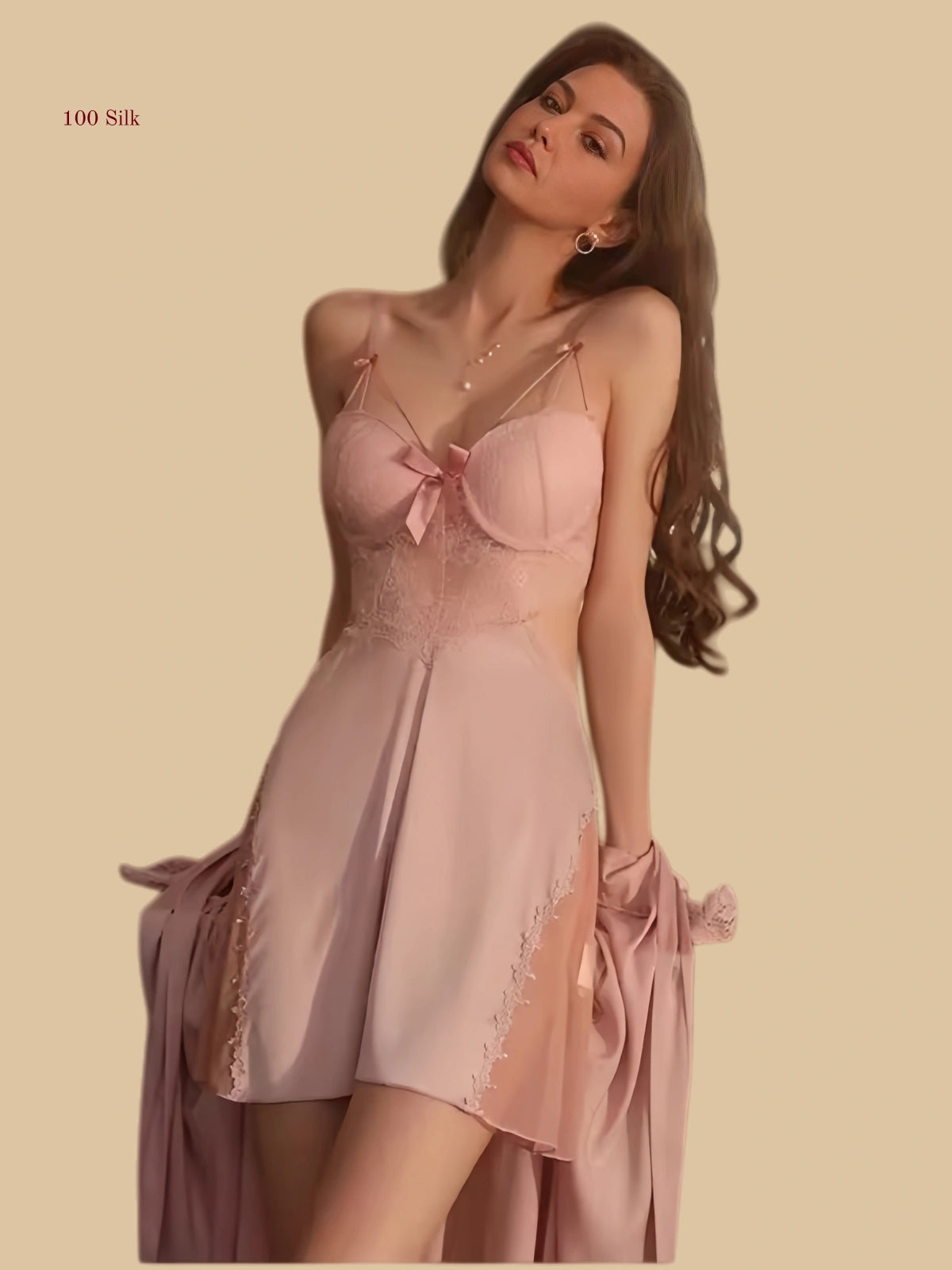 Seductive Silk Women's Two Piece Sets With Chest Pads