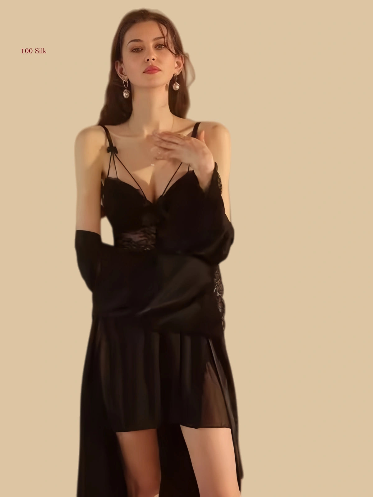 Seductive Silk Women's Two Piece Sets With Chest Pads